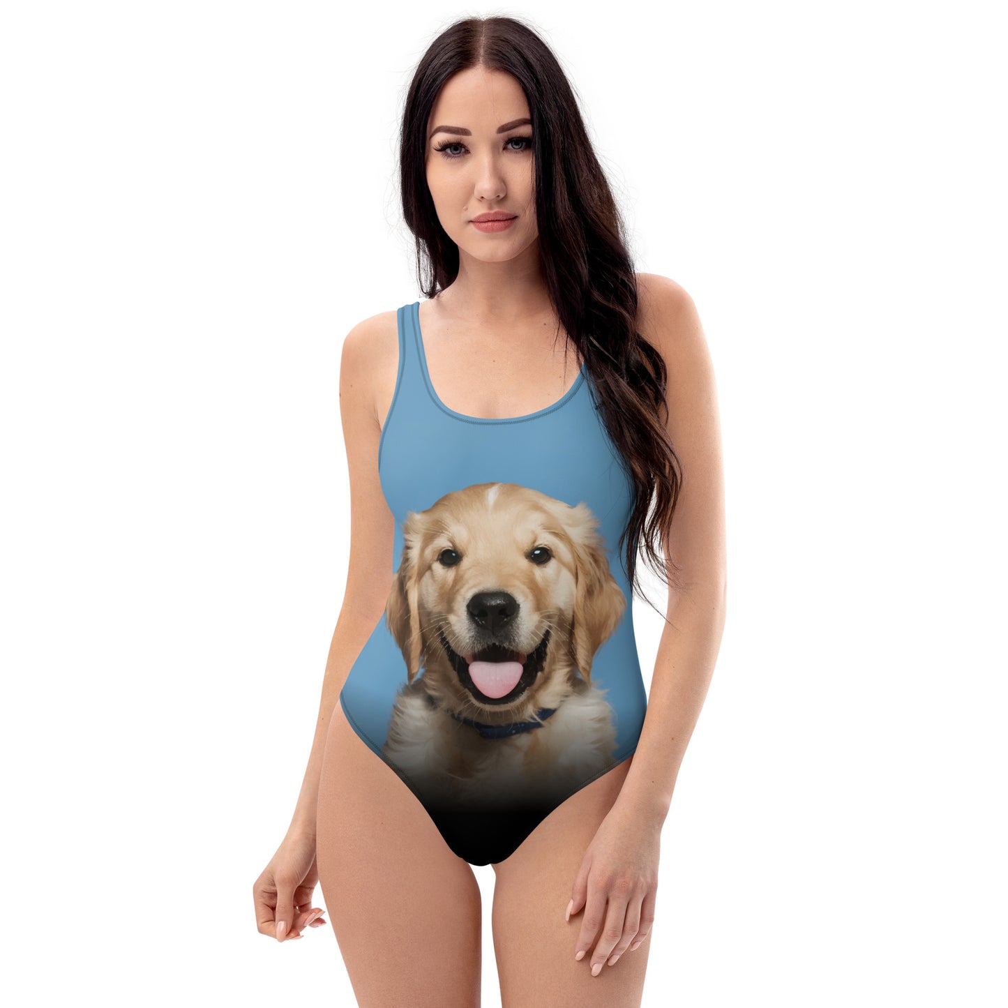Golden Retriever Puppy Women's One-Piece Swimsuit (Blue)