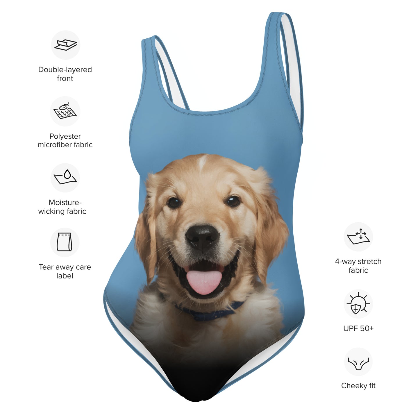 Golden Retriever Puppy Women's One-Piece Swimsuit (Blue)