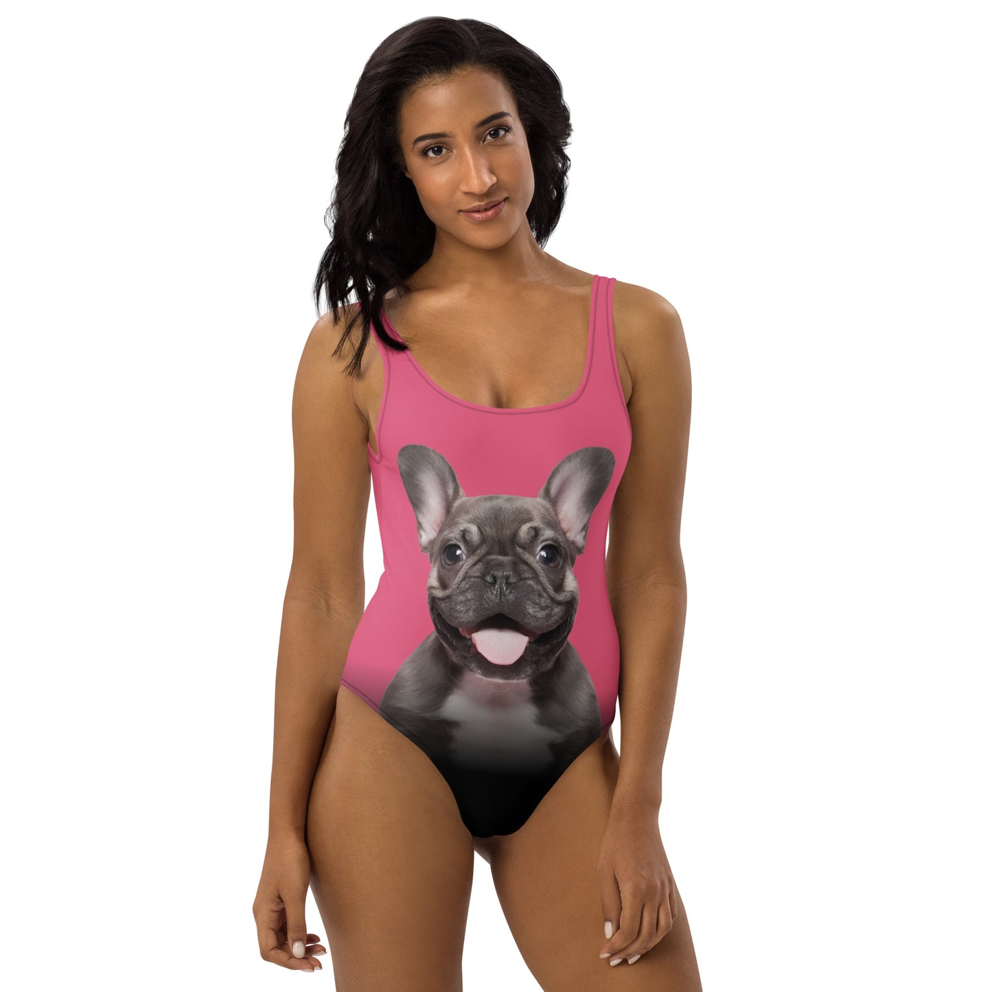 French Bulldog Puppy Women's One-Piece Swimsuit (Pink)