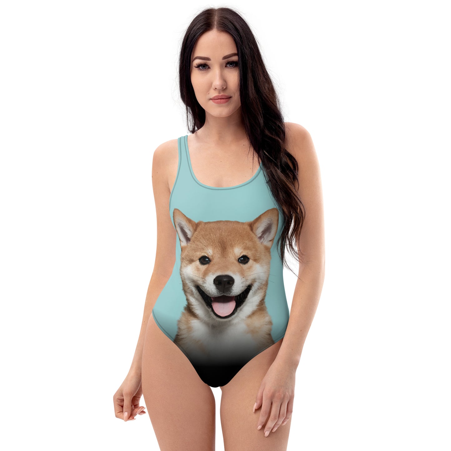 Shiba Inu Puppy Women's One-Piece Swimsuit (Pastel Teal)