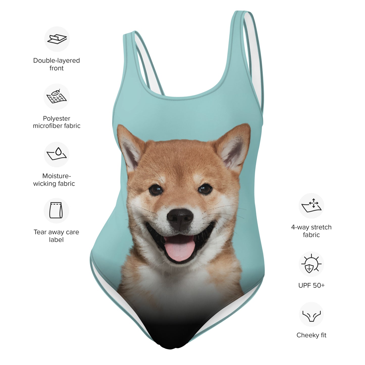 Shiba Inu Puppy Women's One-Piece Swimsuit (Pastel Teal)