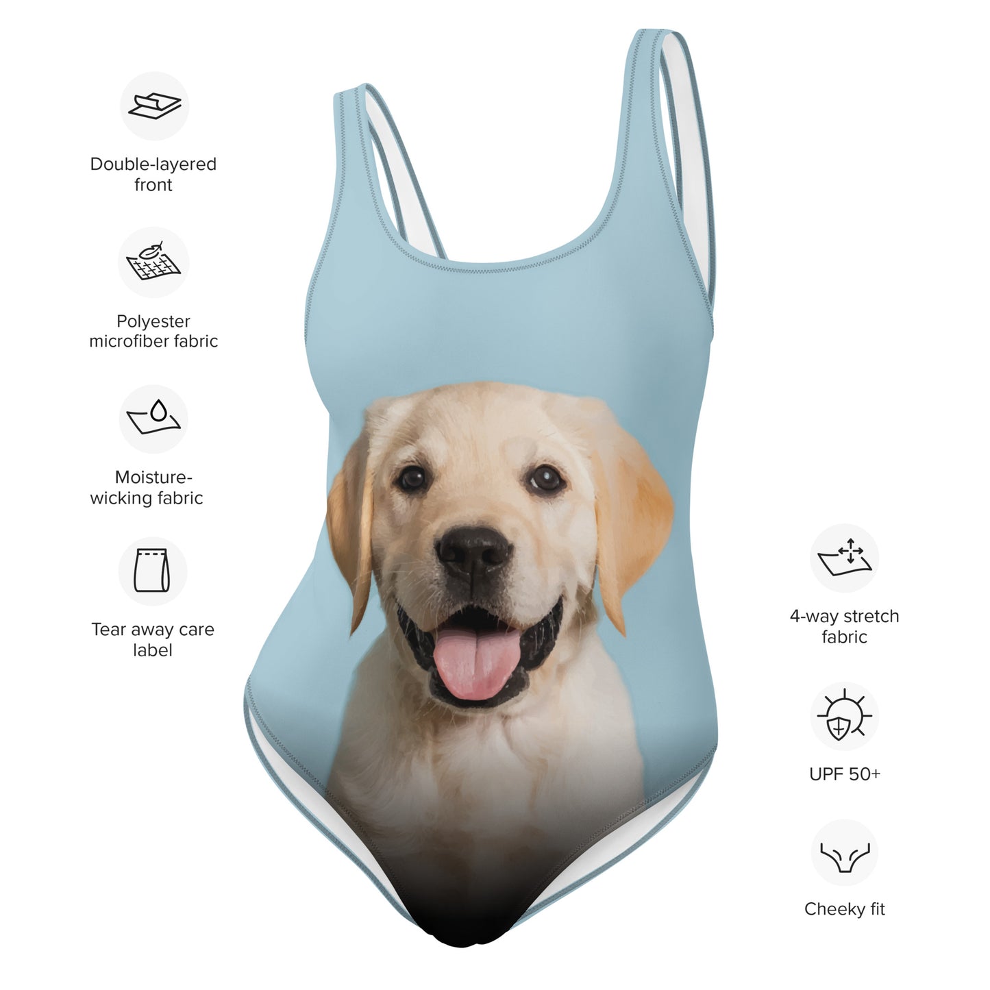 Yellow Labrador Retriever Puppy Women's One-Piece Swimsuit (Pastel Blue)