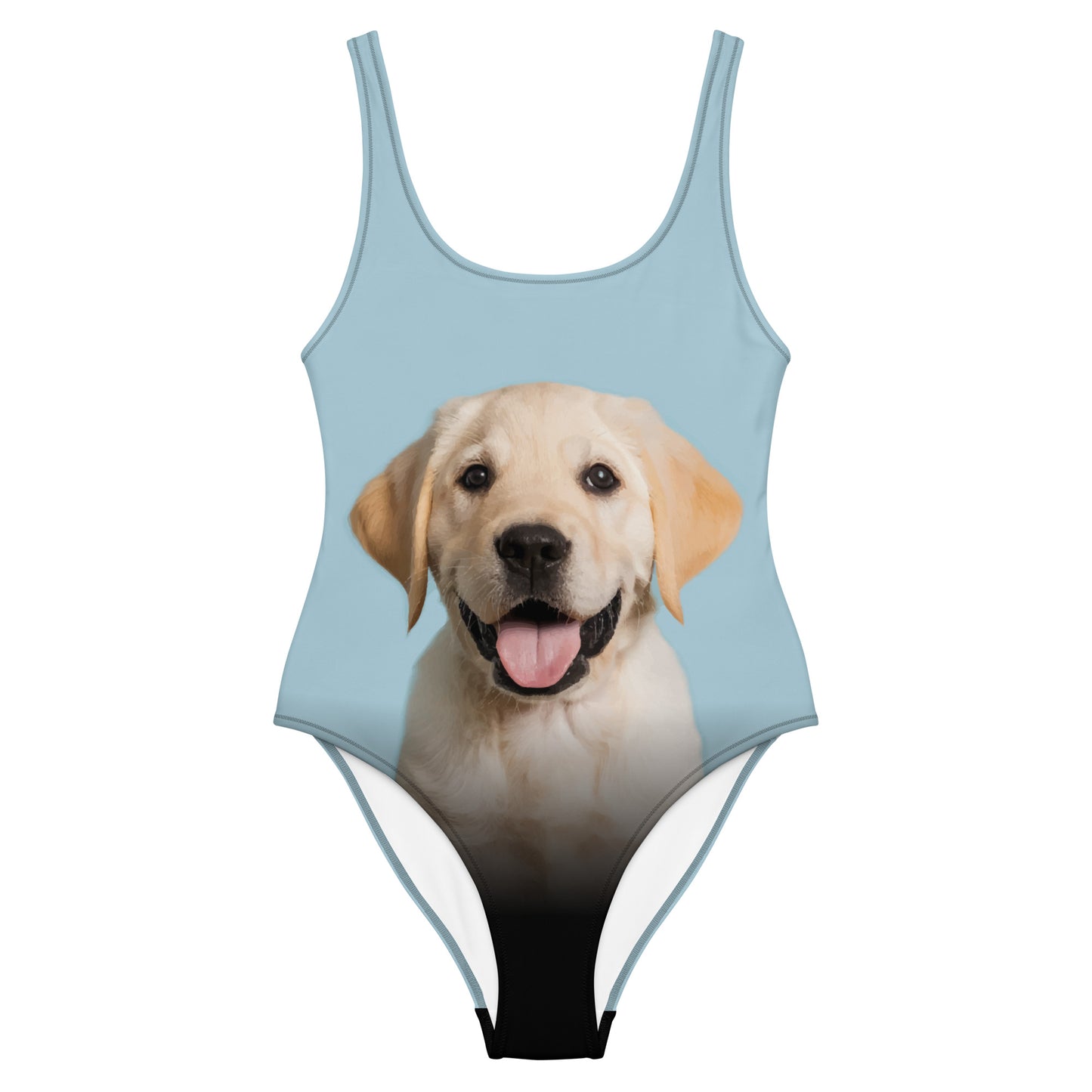 Yellow Labrador Retriever Puppy Women's One-Piece Swimsuit (Pastel Blue)