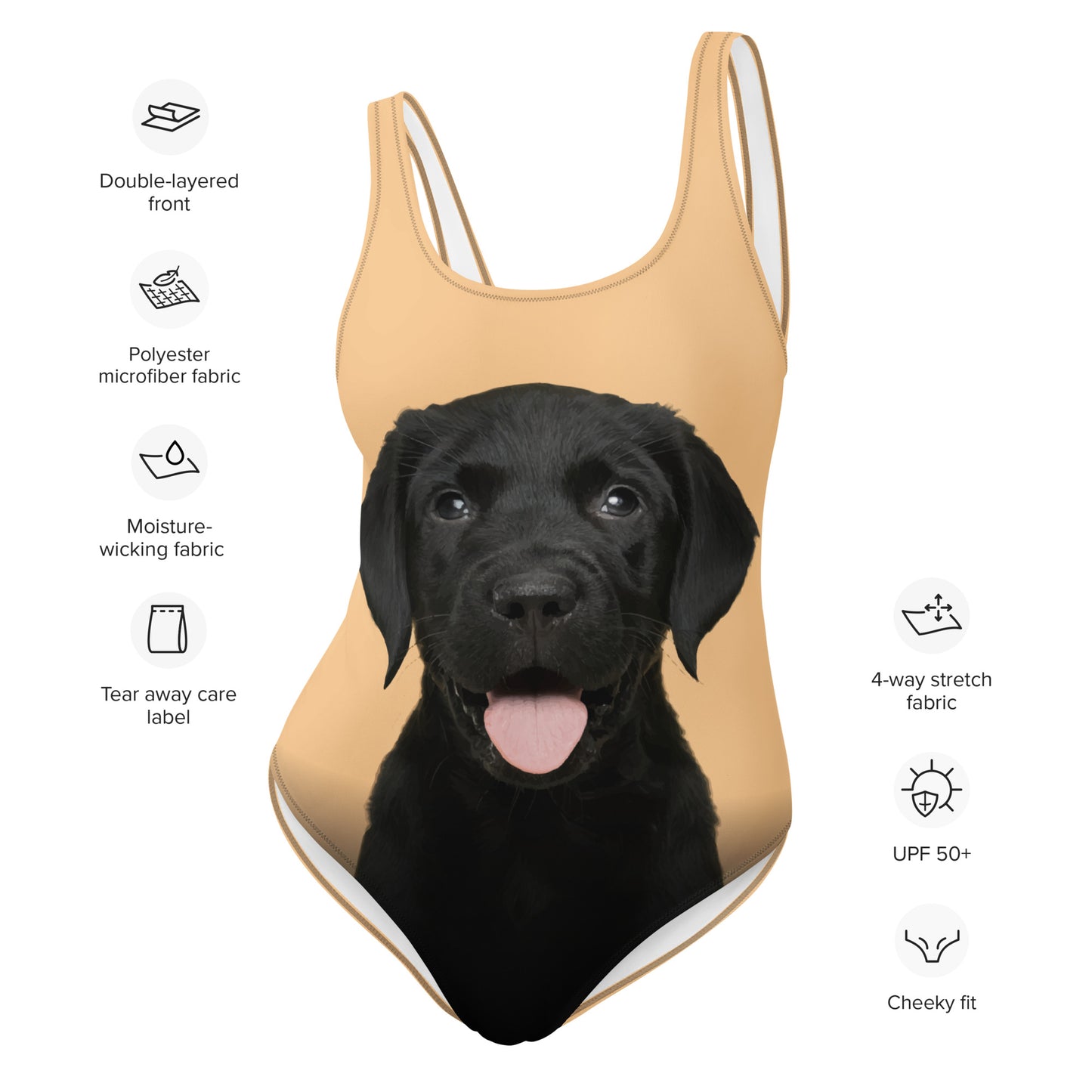 Black Labrador Retriever Puppy Women's One-Piece Swimsuit (Pastel Peach)
