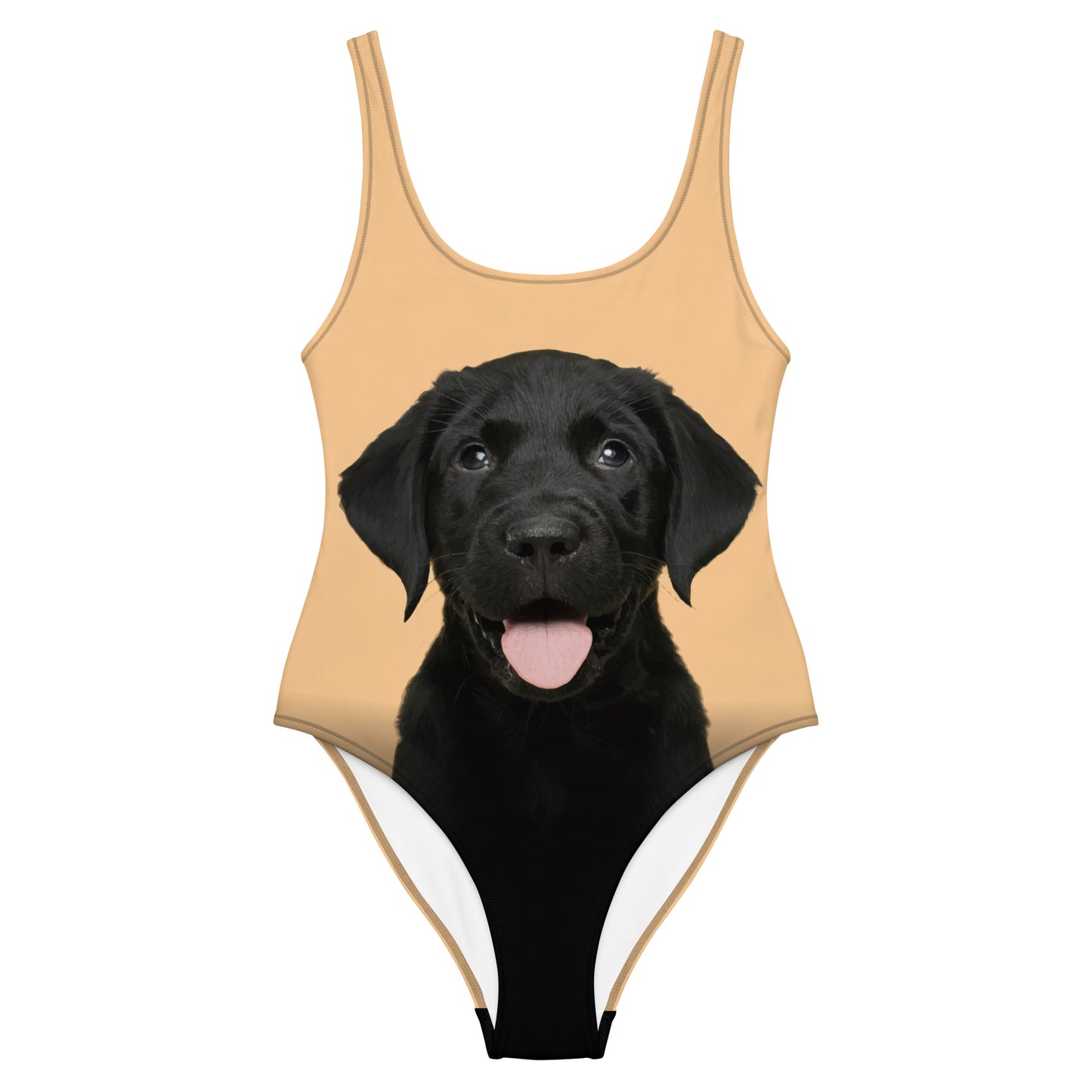Black Labrador Retriever Puppy Women's One-Piece Swimsuit (Pastel Peach)
