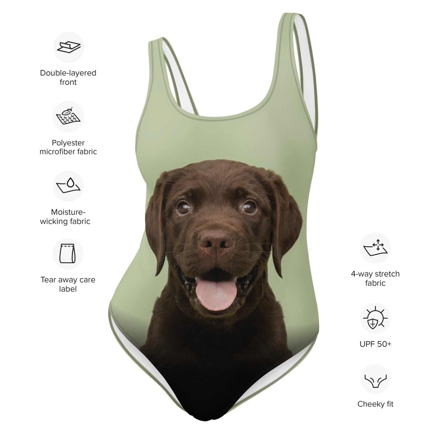 Chocolate Labrador Retriever Puppy Women's One-Piece Swimsuit (Pastel Sage)