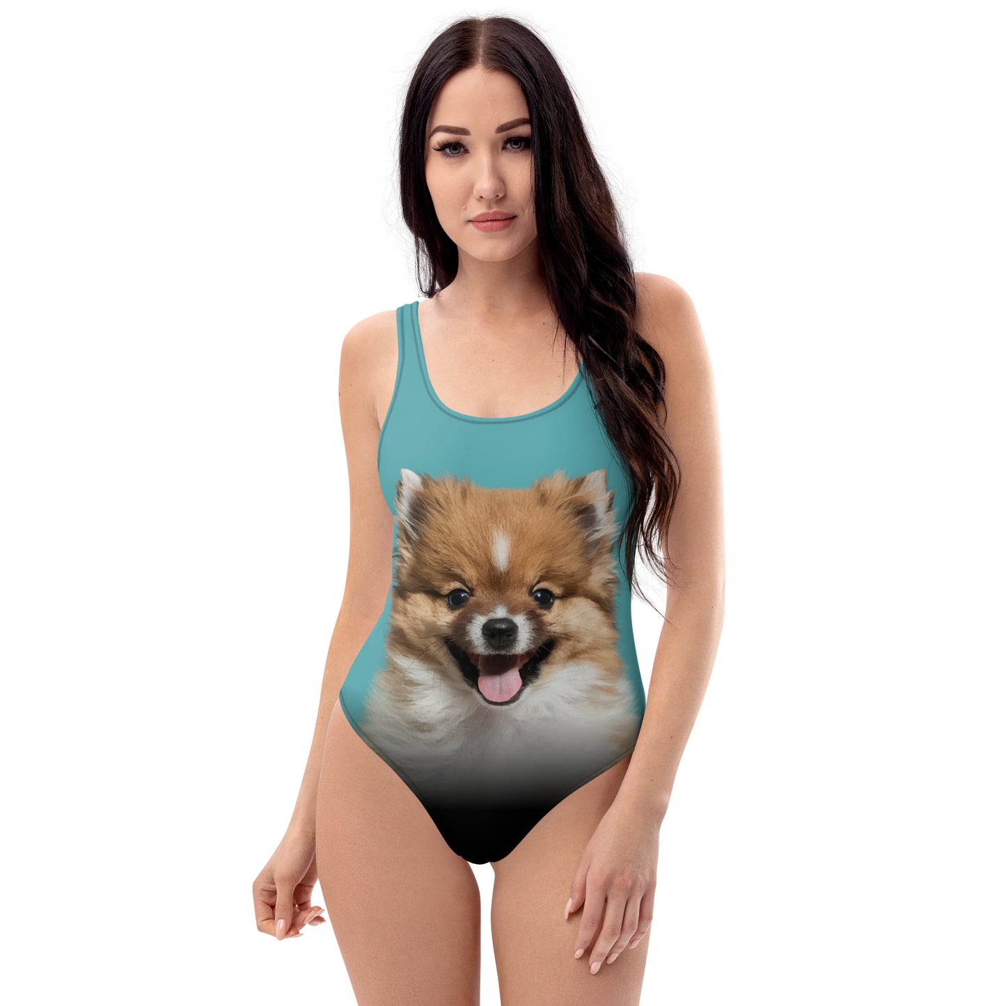 Pomeranian Puppy Women's One-Piece Swimsuit (Atoll Aqua)
