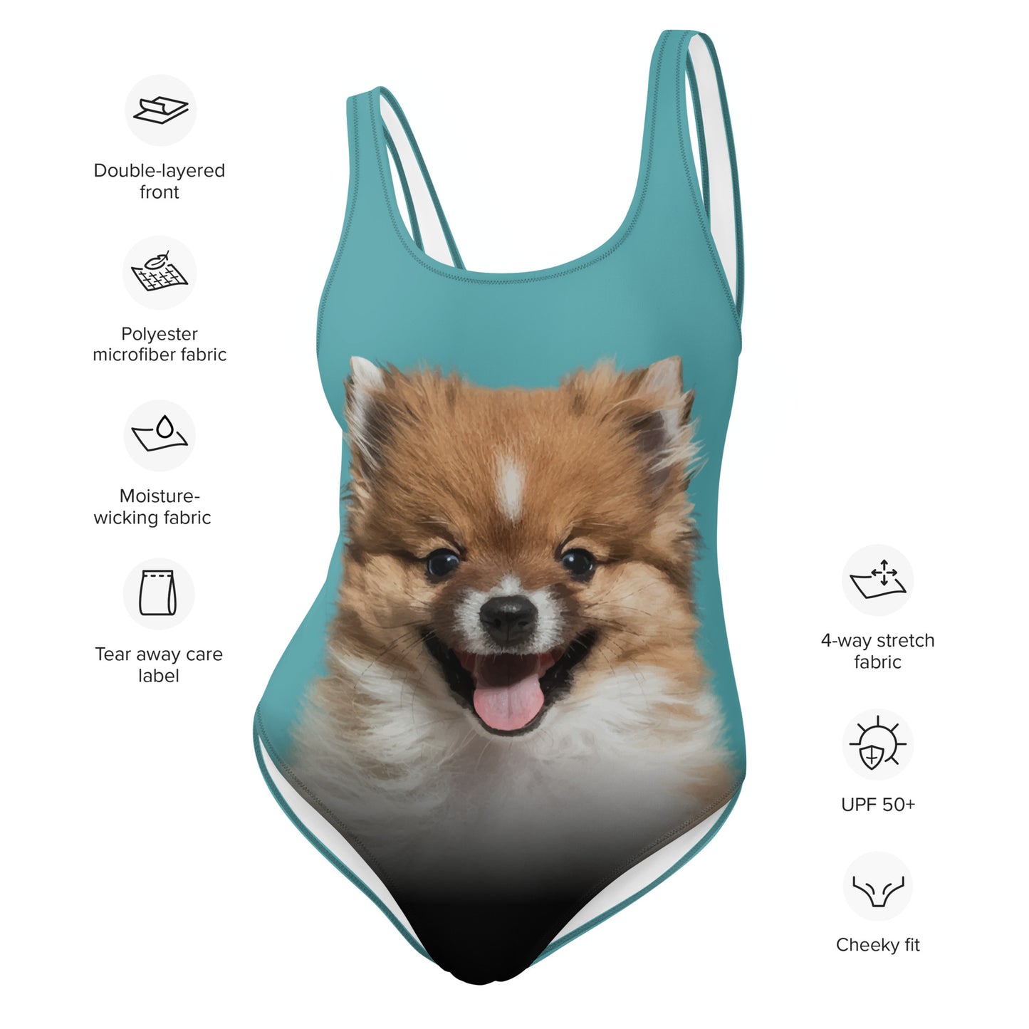 Pomeranian Puppy Women's One-Piece Swimsuit (Atoll Aqua)