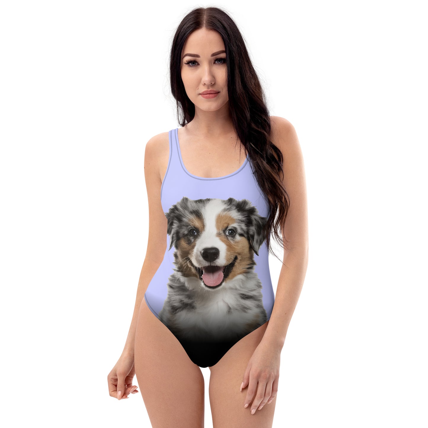 Australian Shepherd Puppy Women's One-Piece Swimsuit (Light Periwinkle)