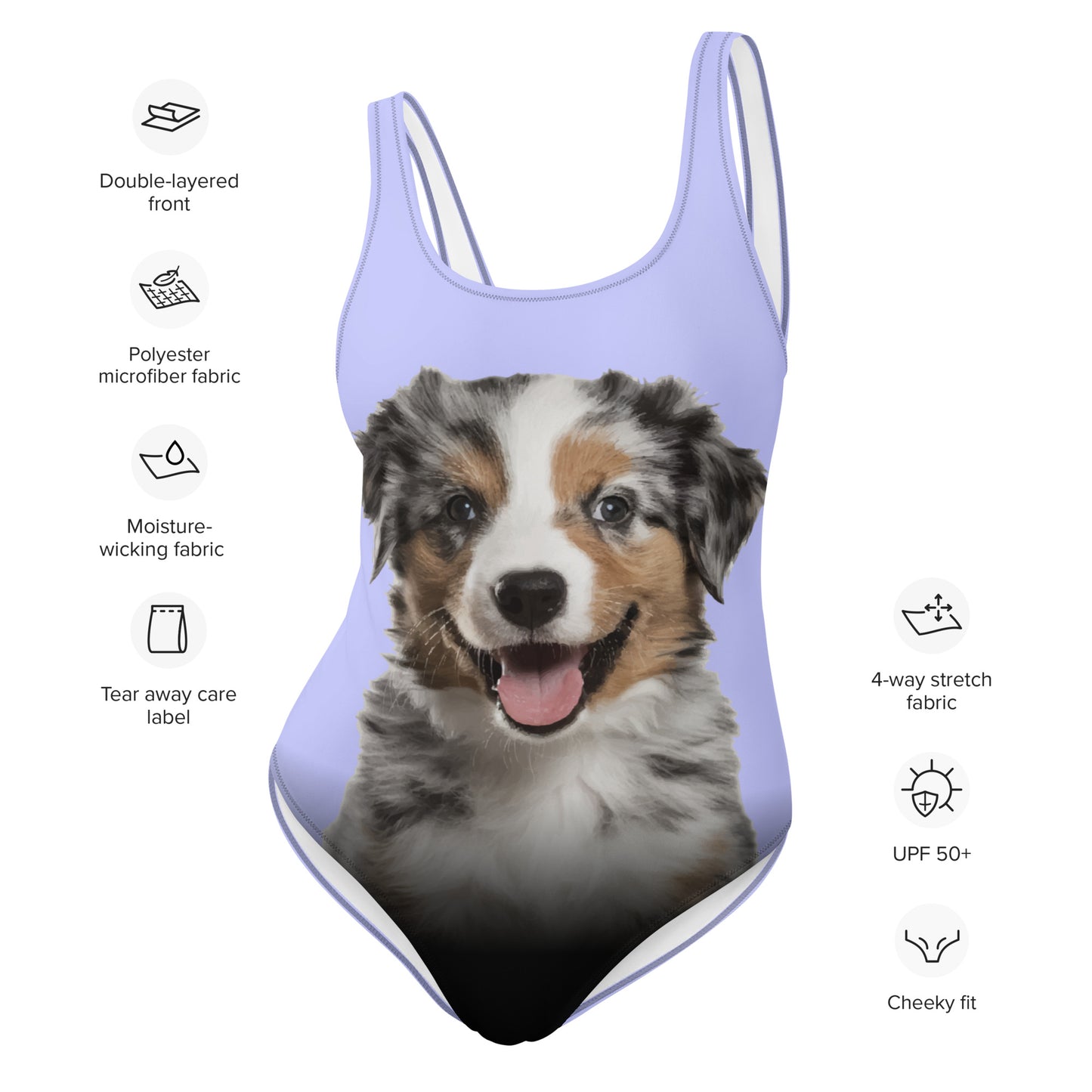 Australian Shepherd Puppy Women's One-Piece Swimsuit (Light Periwinkle)