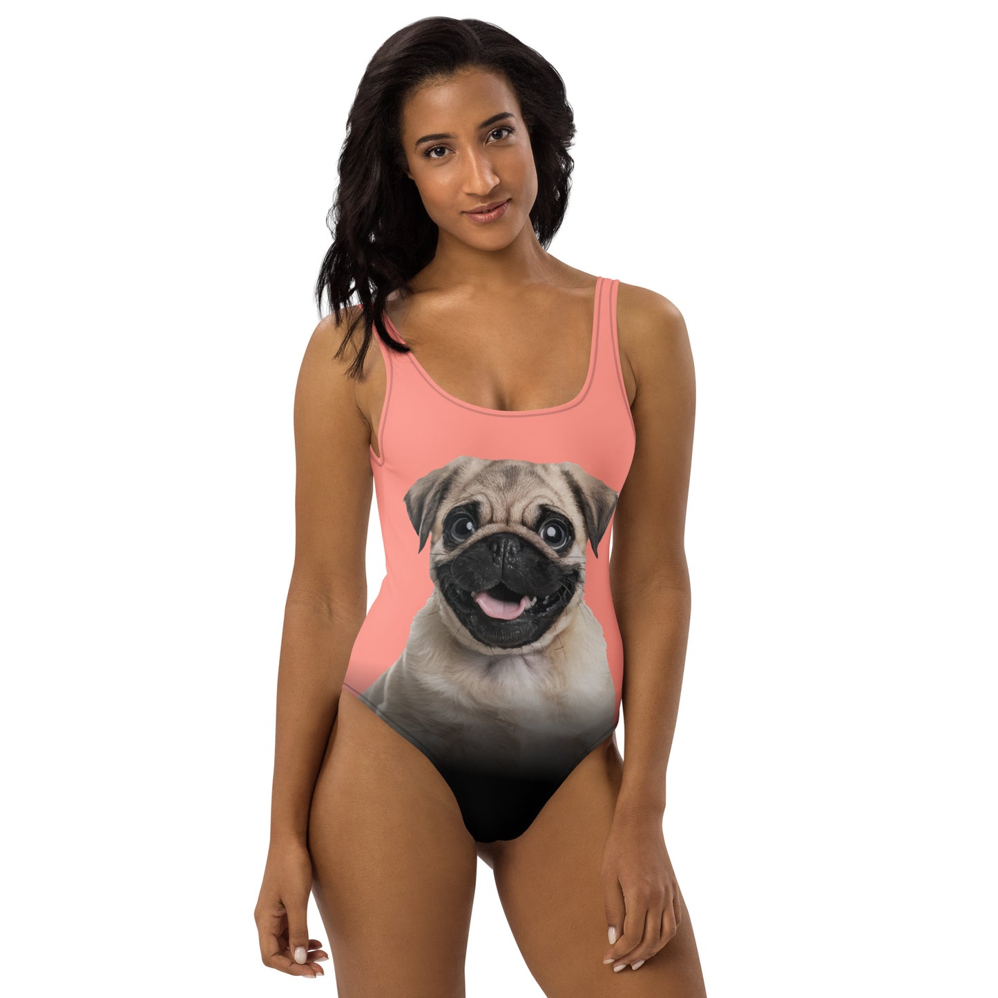 Pug Puppy Women's One-Piece Swimsuit (Peachy Pink)