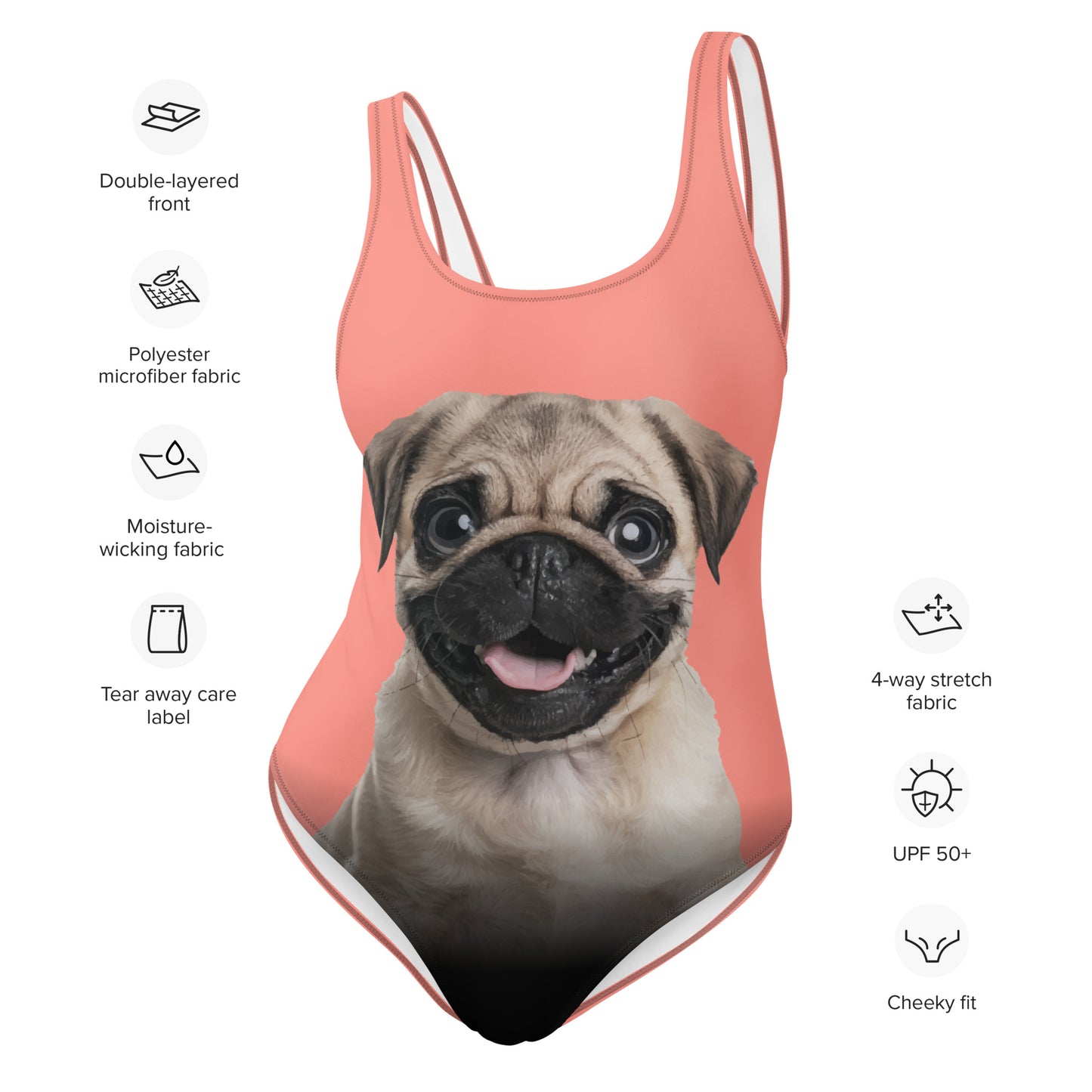 Pug Puppy Women's One-Piece Swimsuit (Peachy Pink)