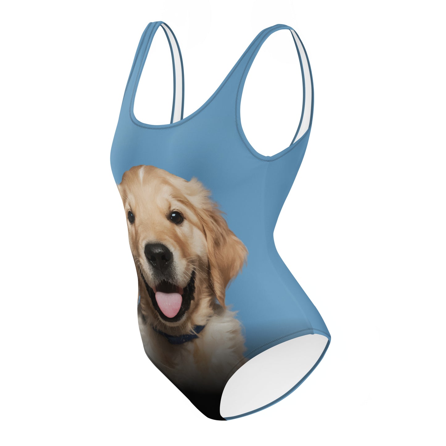 Golden Retriever Puppy Women's One-Piece Swimsuit (Blue)