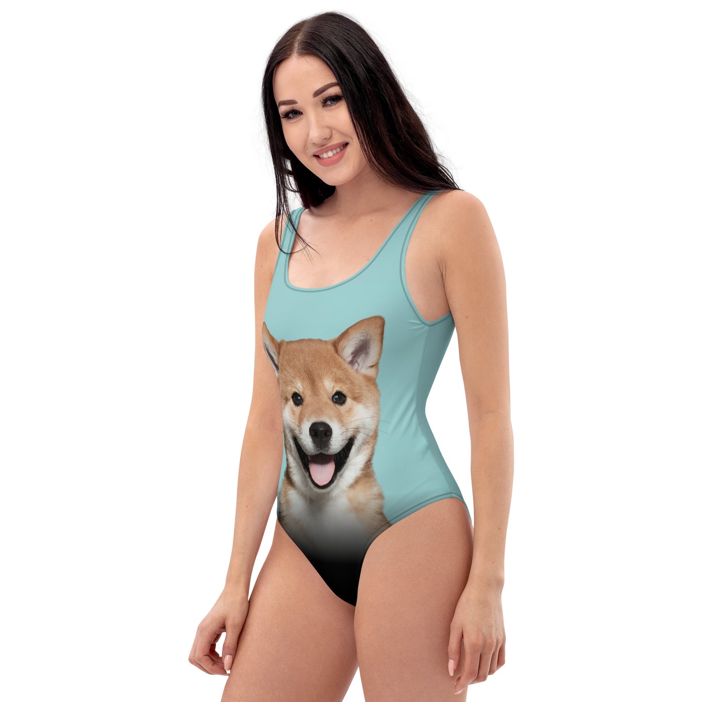 Shiba Inu Puppy Women's One-Piece Swimsuit (Pastel Teal)