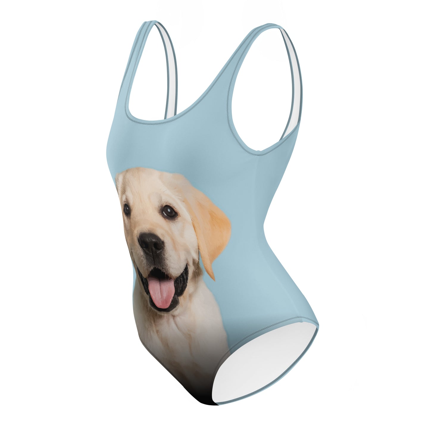Yellow Labrador Retriever Puppy Women's One-Piece Swimsuit (Pastel Blue)