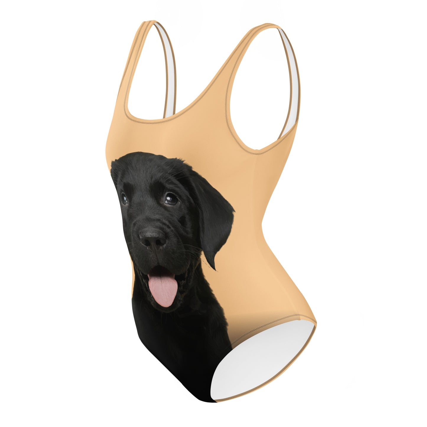 Black Labrador Retriever Puppy Women's One-Piece Swimsuit (Pastel Peach)