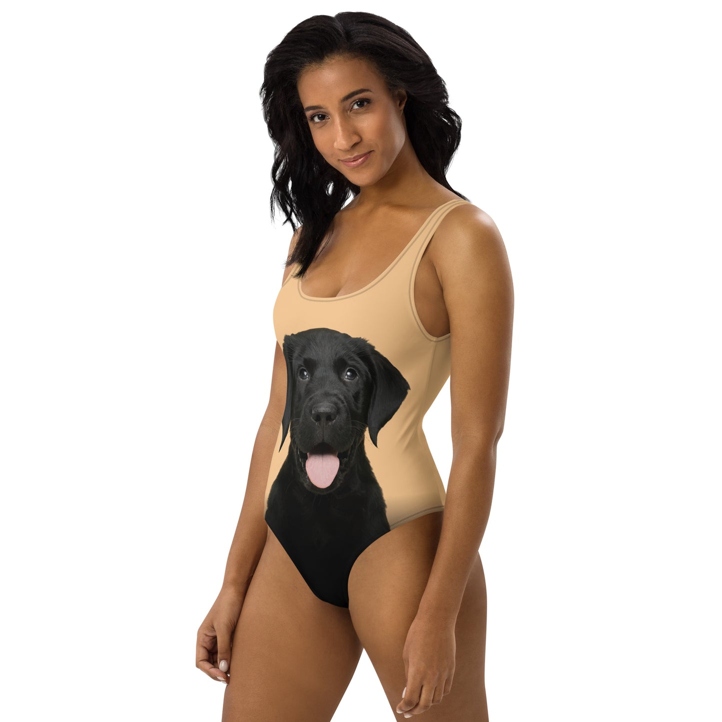Black Labrador Retriever Puppy Women's One-Piece Swimsuit (Pastel Peach)