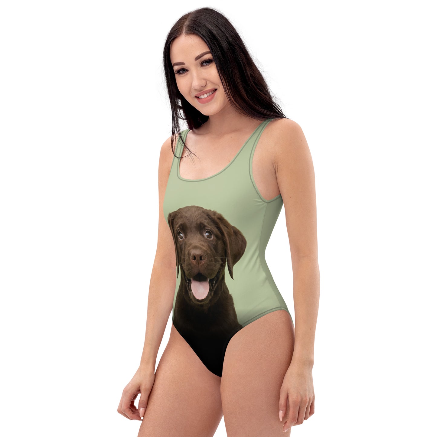 Chocolate Labrador Retriever Puppy Women's One-Piece Swimsuit (Pastel Sage)