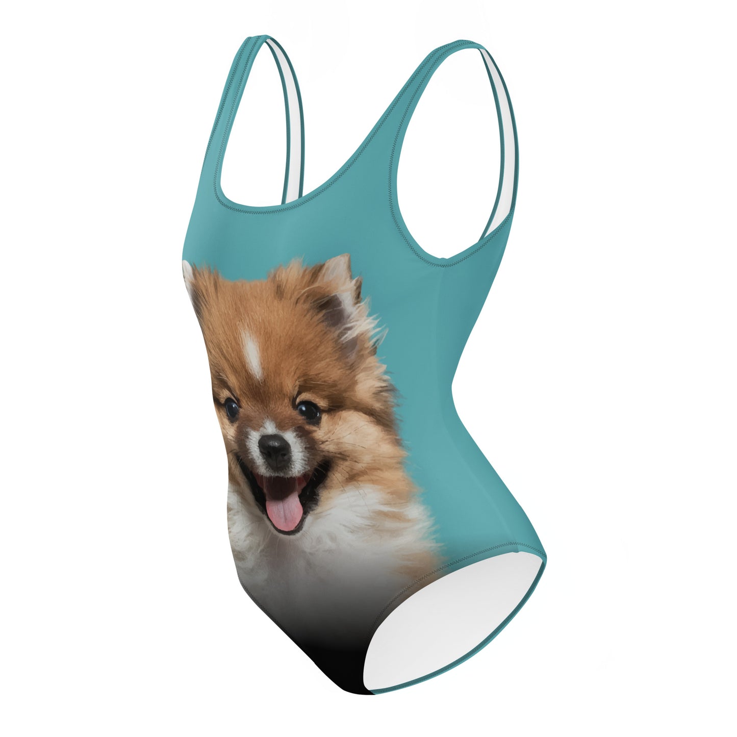 Pomeranian Puppy Women's One-Piece Swimsuit (Atoll Aqua)