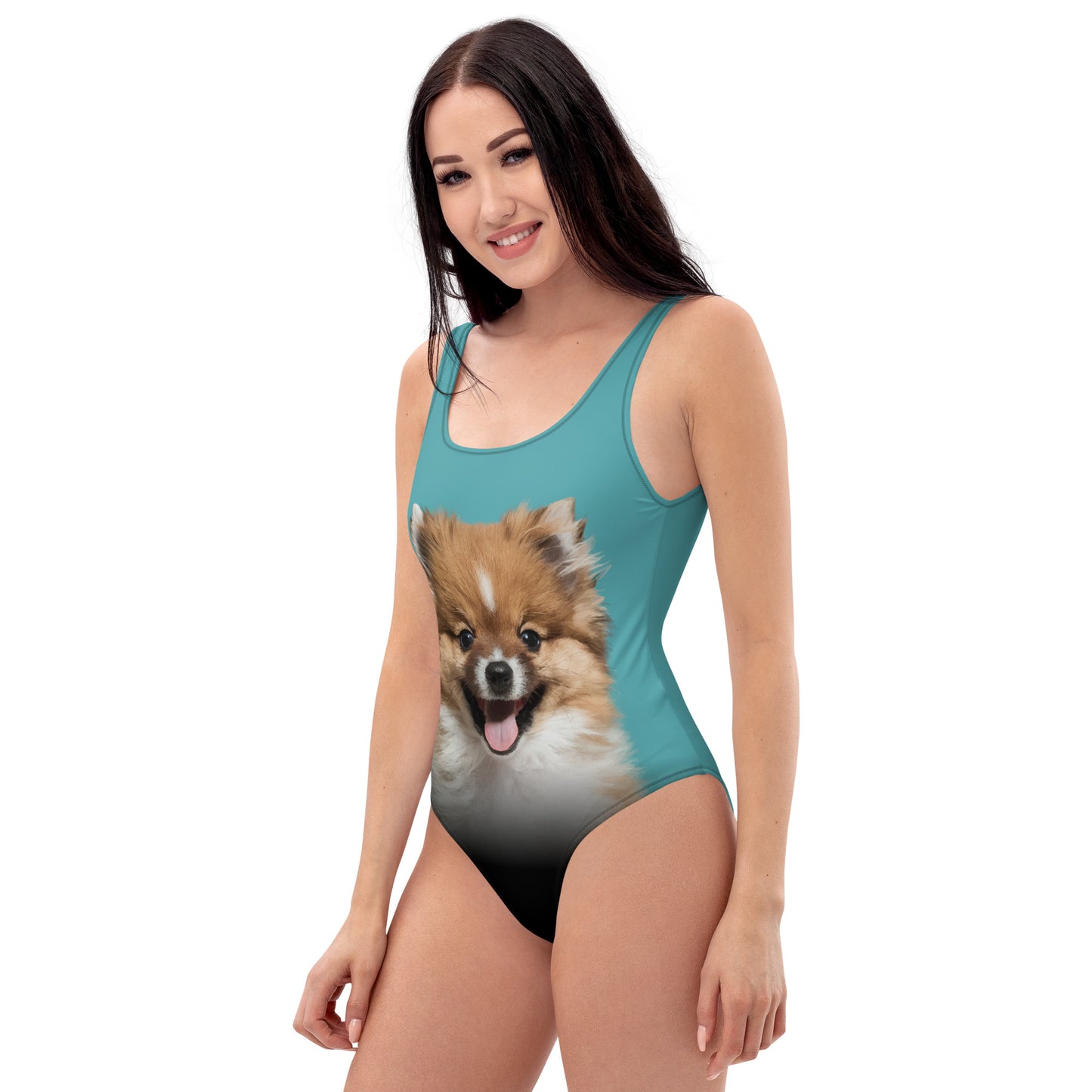 Pomeranian Puppy Women's One-Piece Swimsuit (Atoll Aqua)