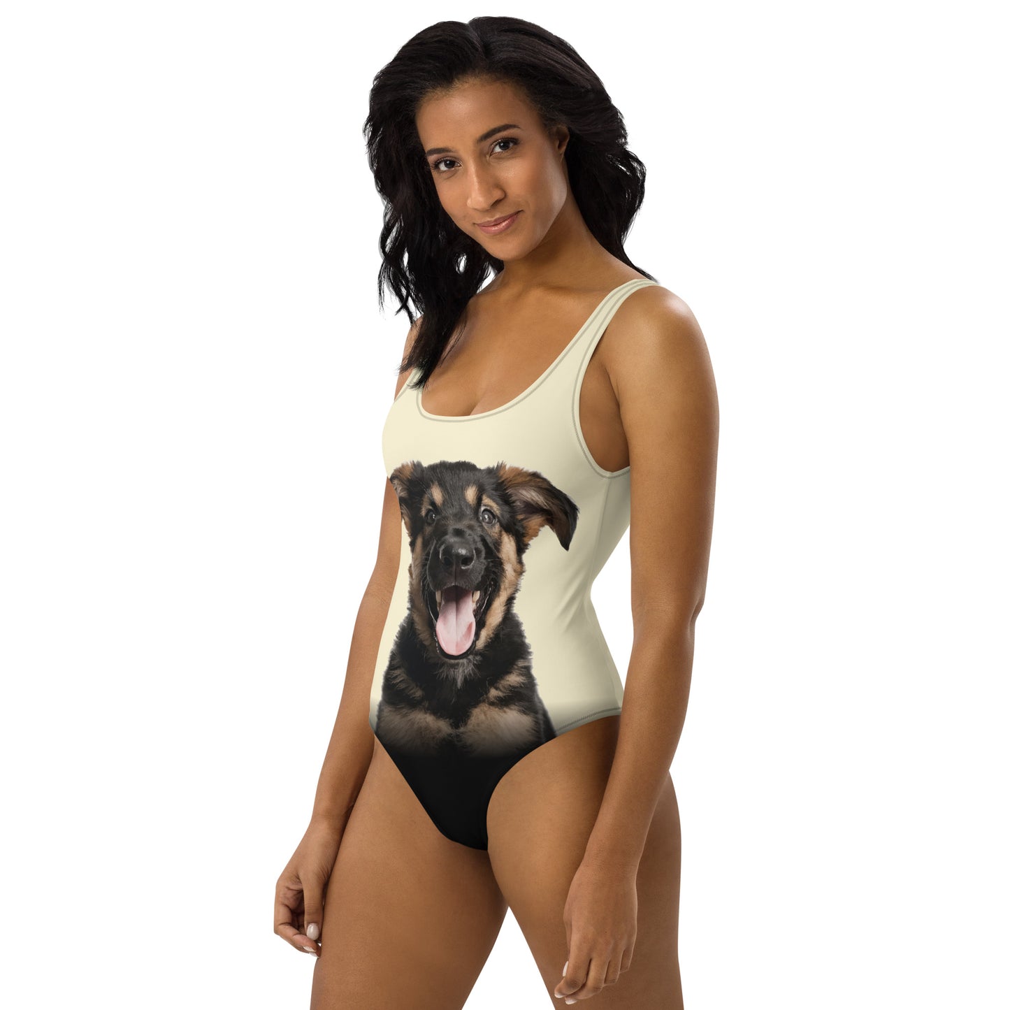 German Shepherd Puppy Women's One-Piece Swimsuit (Banana Smoothie)