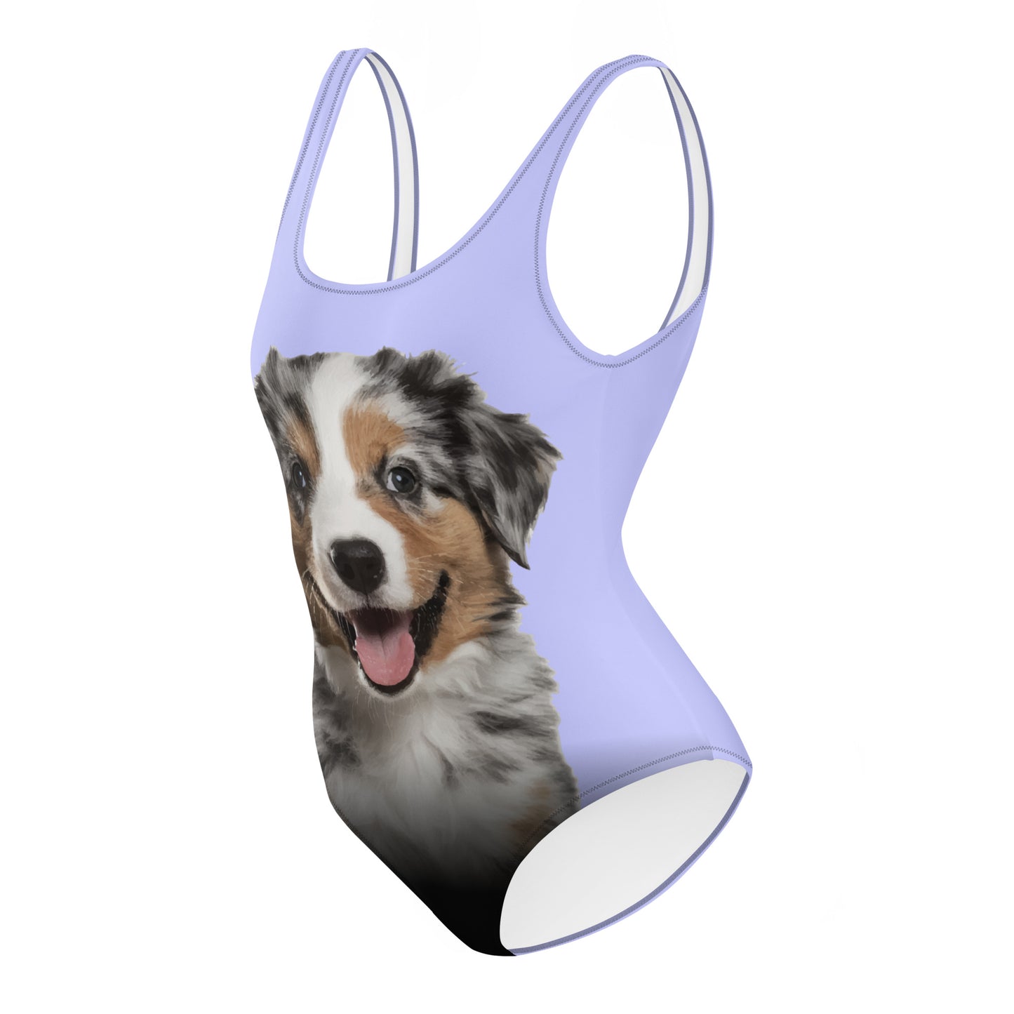 Australian Shepherd Puppy Women's One-Piece Swimsuit (Light Periwinkle)