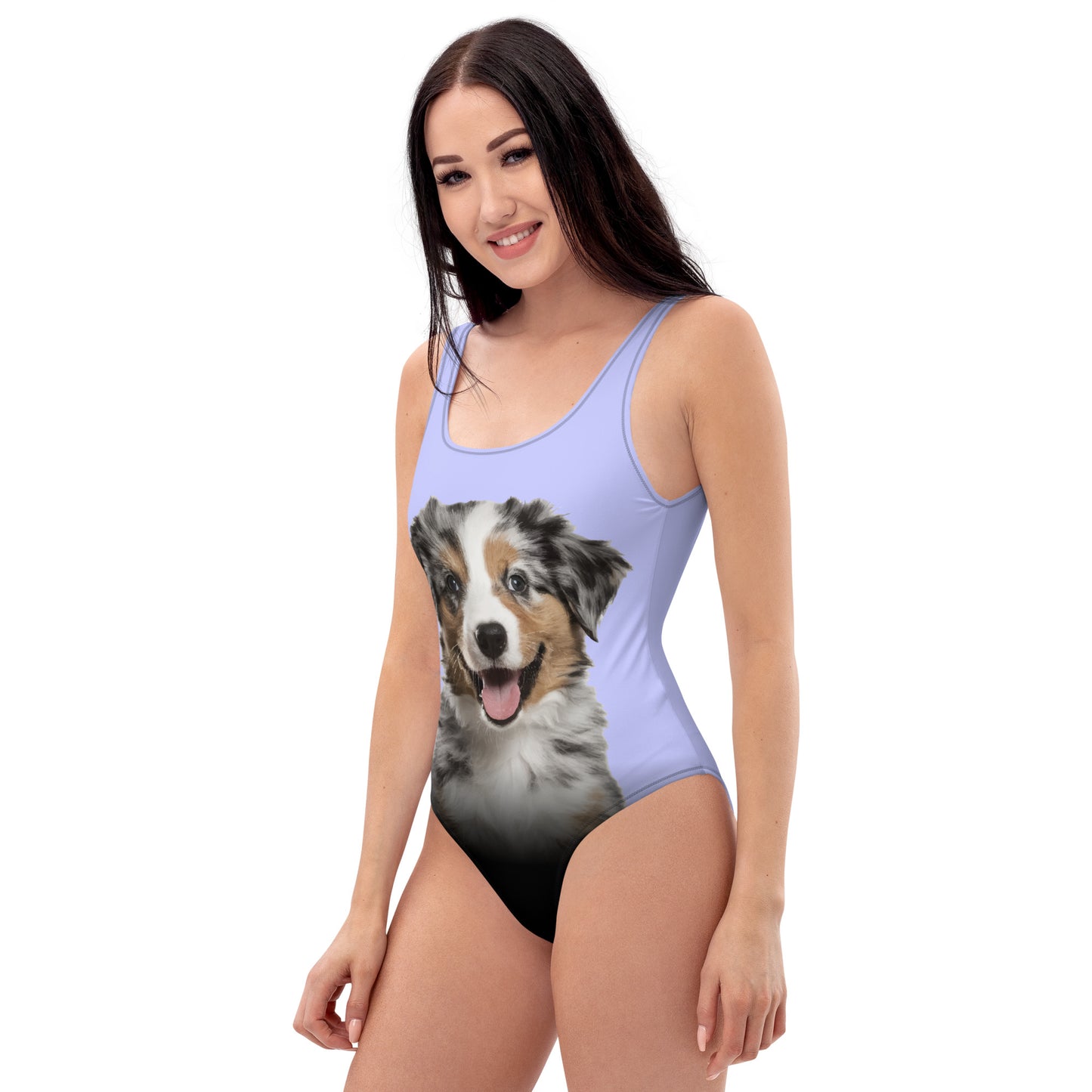 Australian Shepherd Puppy Women's One-Piece Swimsuit (Light Periwinkle)