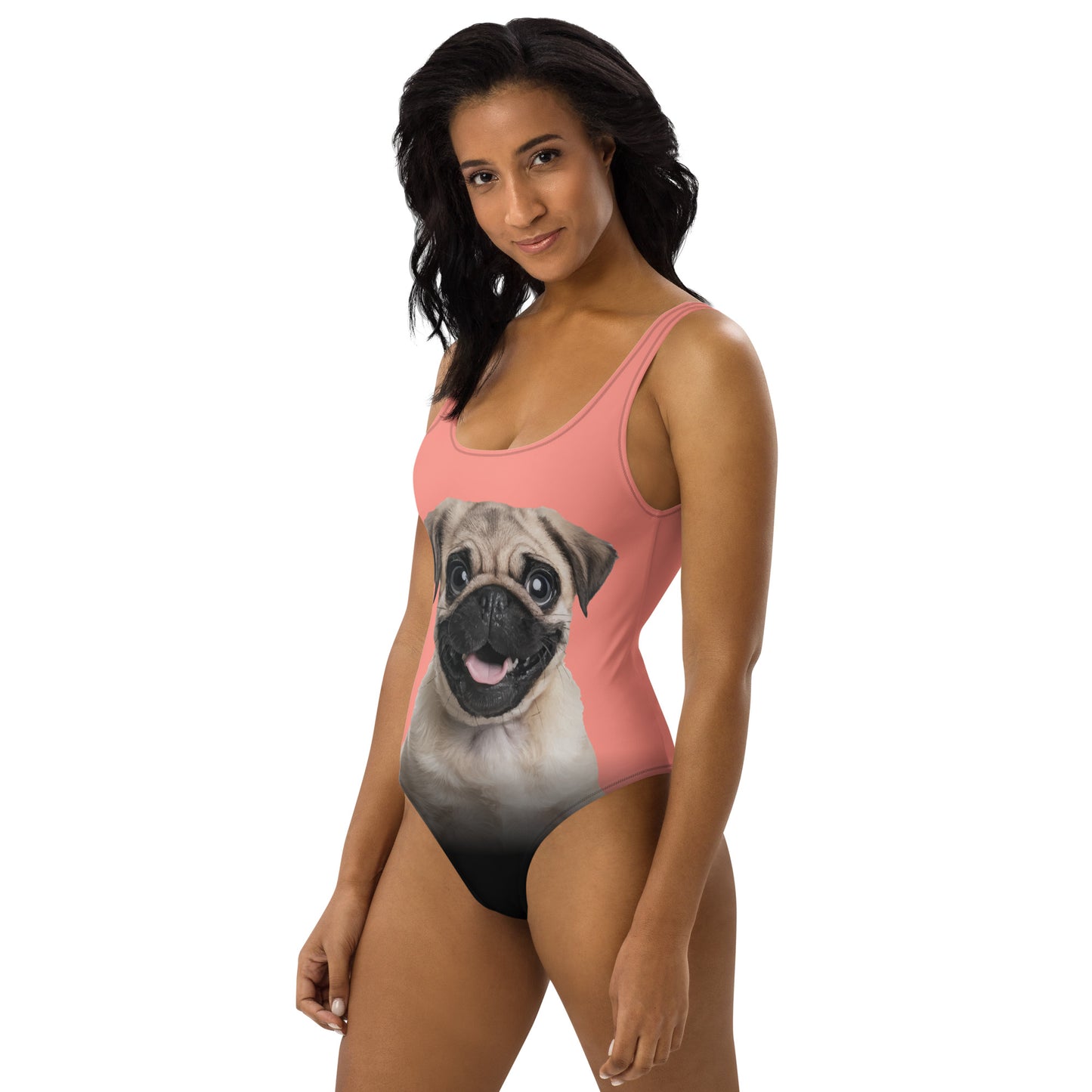Pug Puppy Women's One-Piece Swimsuit (Peachy Pink)