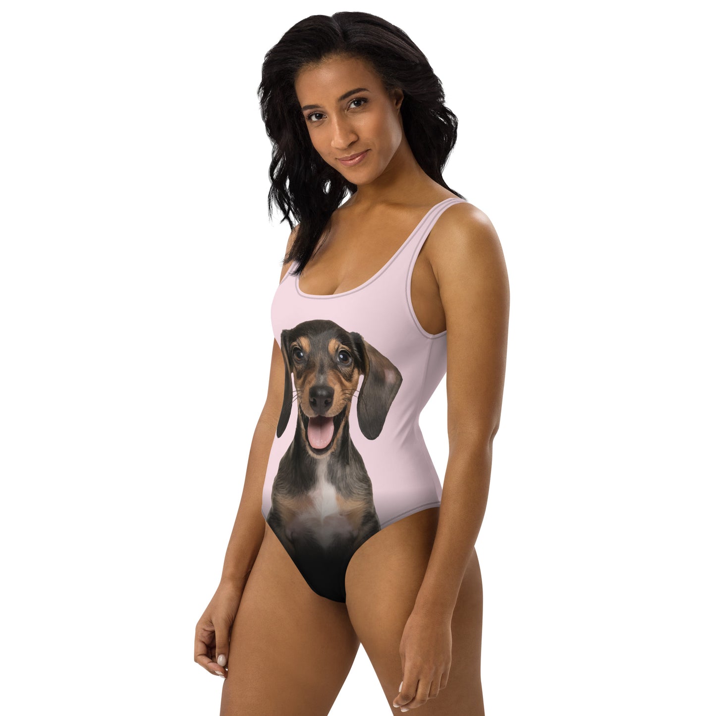 Dachshund Puppy Women's One-Piece Swimsuit (Misty Rose)