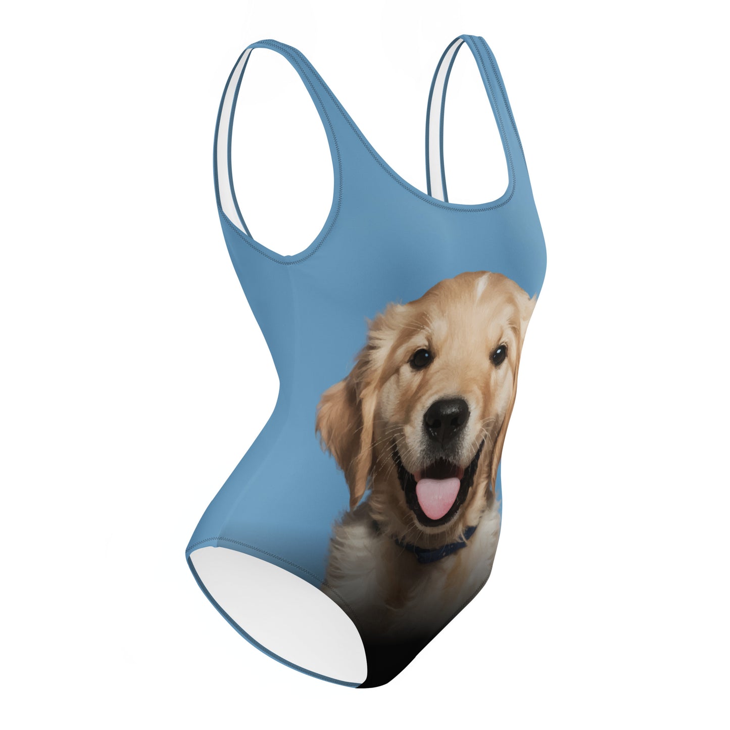 Golden Retriever Puppy Women's One-Piece Swimsuit (Blue)