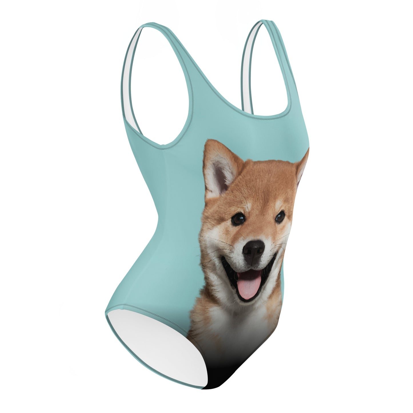 Shiba Inu Puppy Women's One-Piece Swimsuit (Pastel Teal)