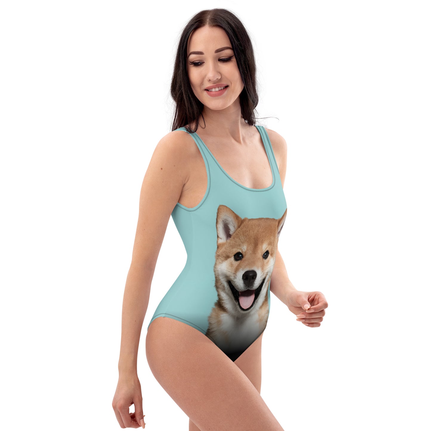 Shiba Inu Puppy Women's One-Piece Swimsuit (Pastel Teal)