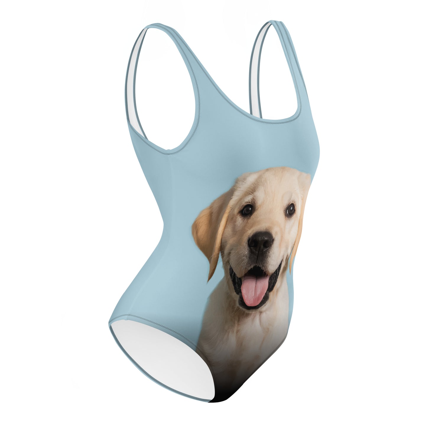 Yellow Labrador Retriever Puppy Women's One-Piece Swimsuit (Pastel Blue)