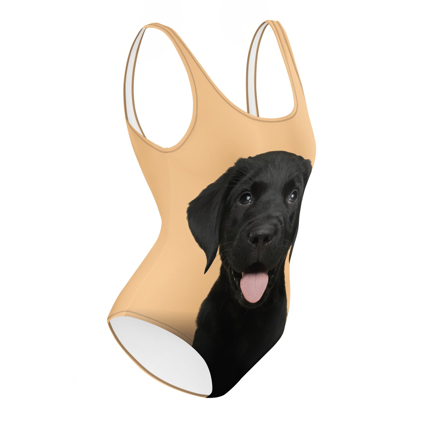 Black Labrador Retriever Puppy Women's One-Piece Swimsuit (Pastel Peach)