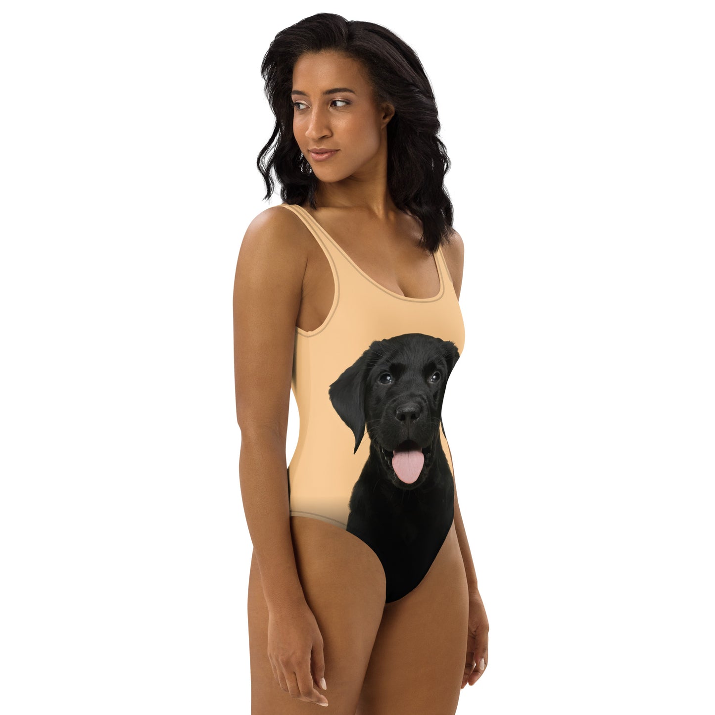 Black Labrador Retriever Puppy Women's One-Piece Swimsuit (Pastel Peach)