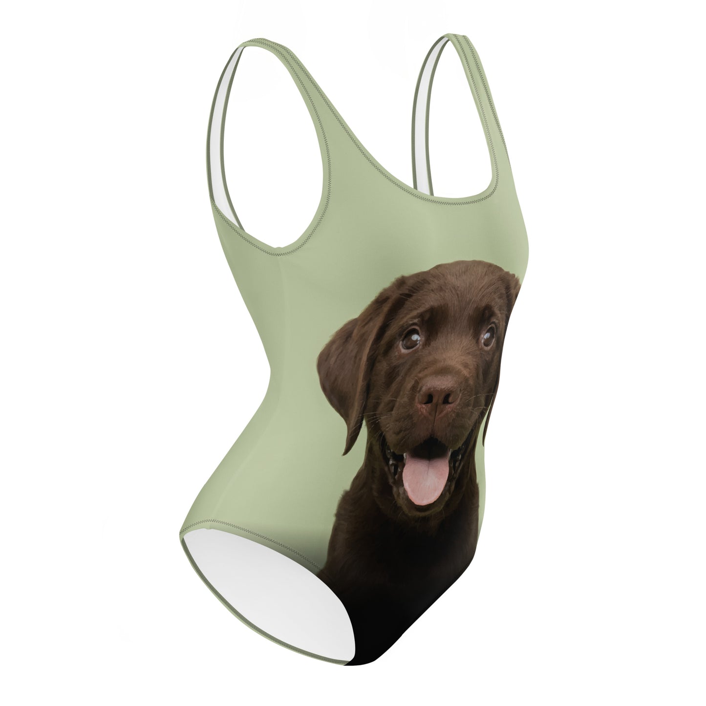 Chocolate Labrador Retriever Puppy Women's One-Piece Swimsuit (Pastel Sage)