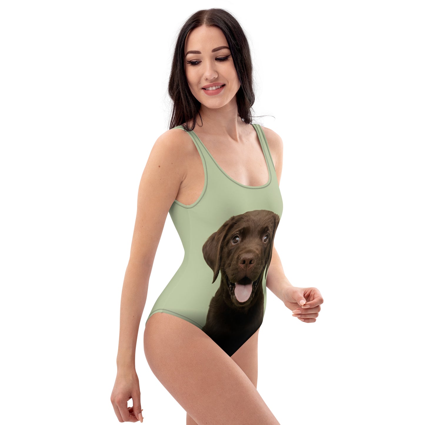 Chocolate Labrador Retriever Puppy Women's One-Piece Swimsuit (Pastel Sage)