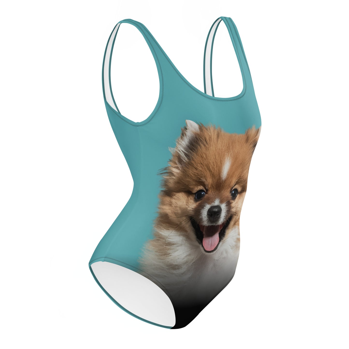 Pomeranian Puppy Women's One-Piece Swimsuit (Atoll Aqua)
