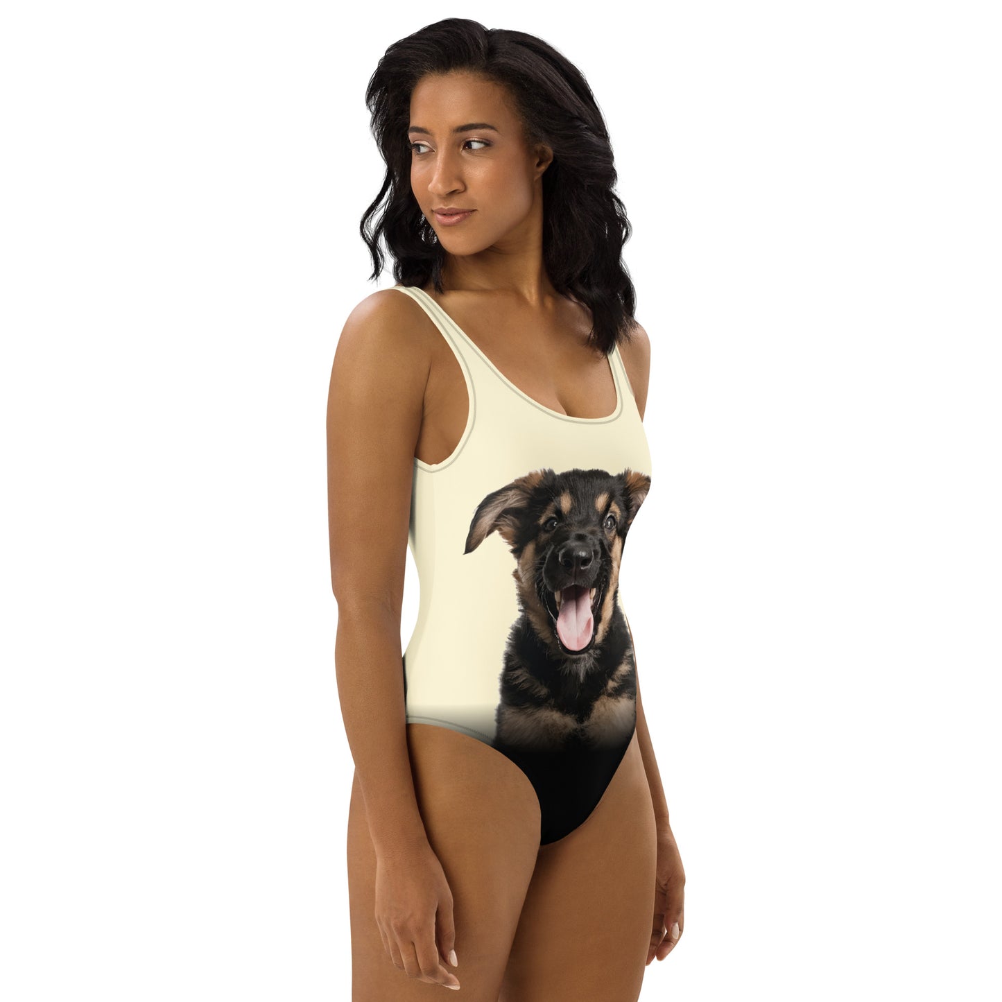 German Shepherd Puppy Women's One-Piece Swimsuit (Banana Smoothie)