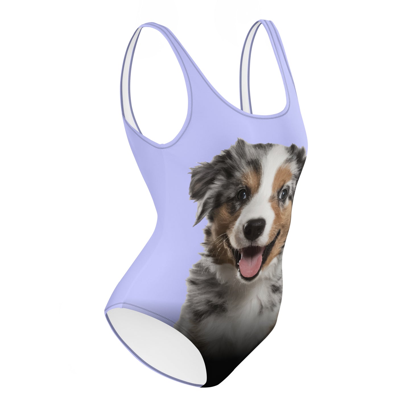 Australian Shepherd Puppy Women's One-Piece Swimsuit (Light Periwinkle)