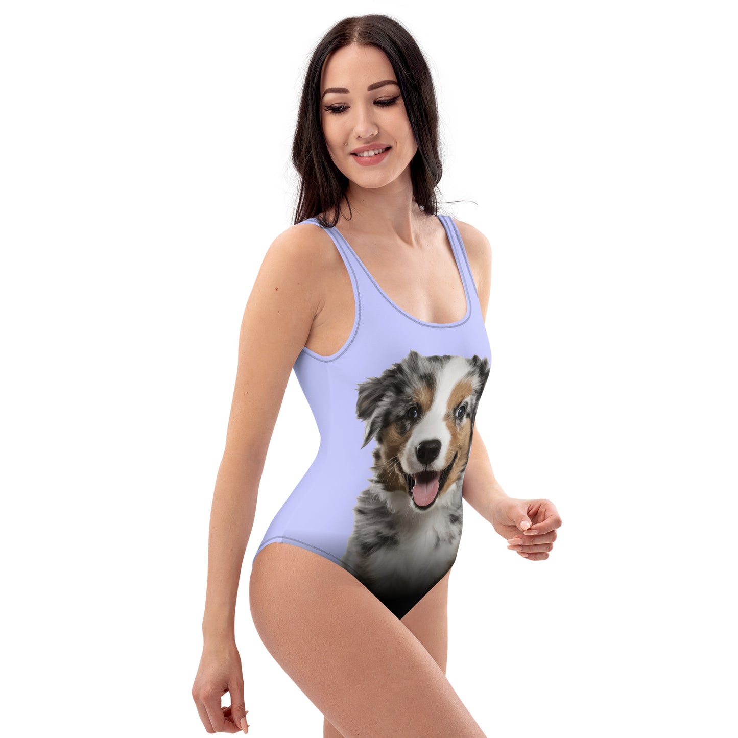 Australian Shepherd Puppy Women's One-Piece Swimsuit (Light Periwinkle)