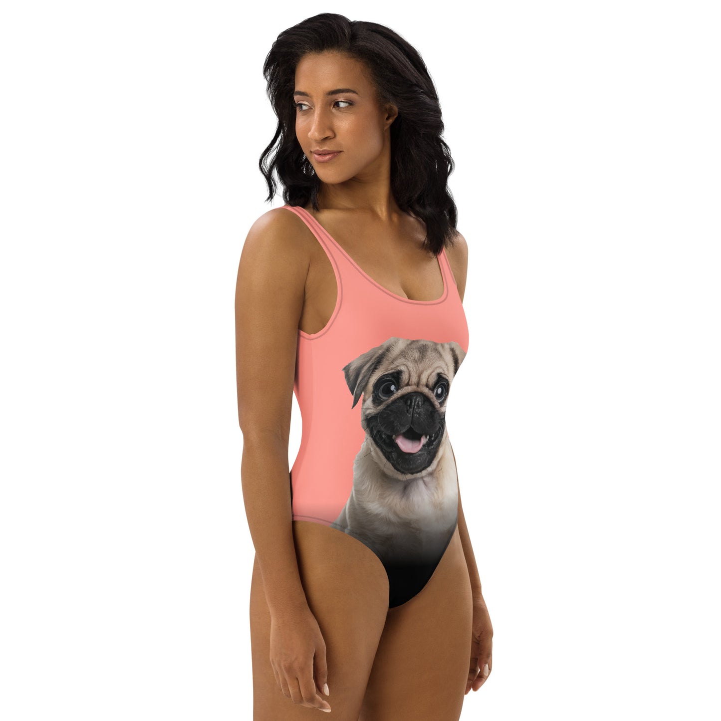 Pug Puppy Women's One-Piece Swimsuit (Peachy Pink)