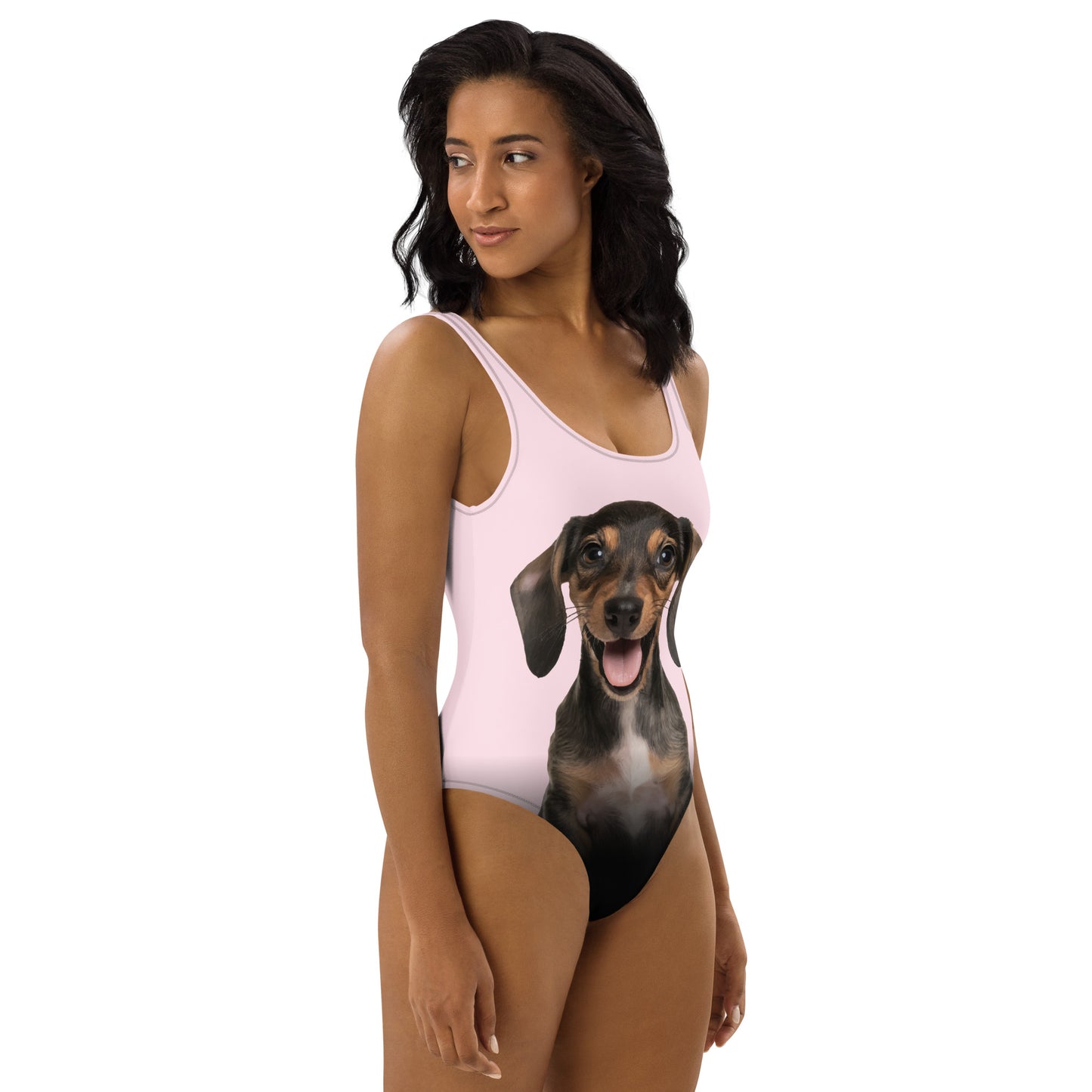 Dachshund Puppy Women's One-Piece Swimsuit (Misty Rose)