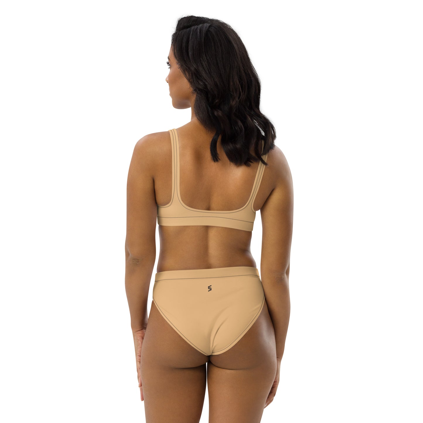Classic Solid Color Women's Eco High-Waisted Bikini (Pastel Peach)