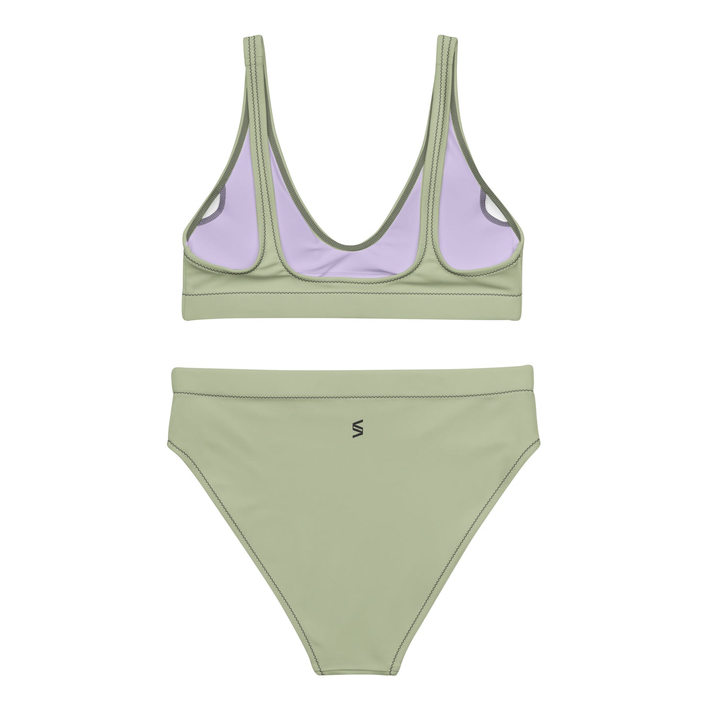 Classic Solid Color Women's Eco High-Waisted Bikini (Pastel Sage)