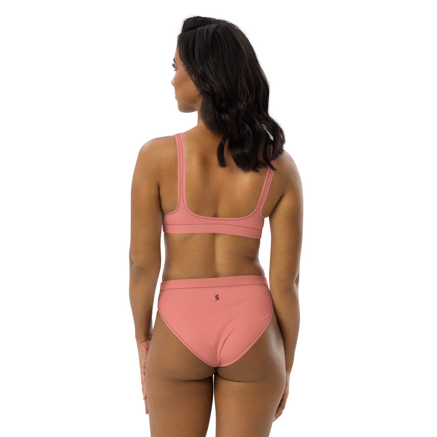 Classic Solid Color Women's Eco High-Waisted Bikini (Peachy Pink)