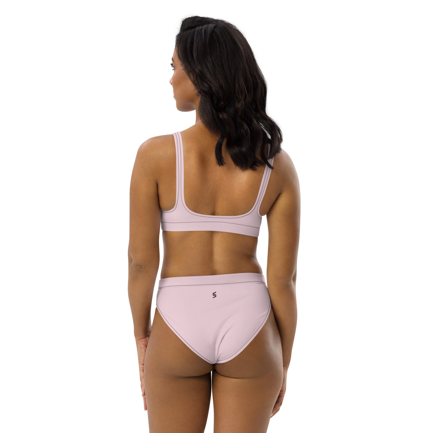 Classic Solid Color Women's Eco High-Waisted Bikini (Misty Rose)