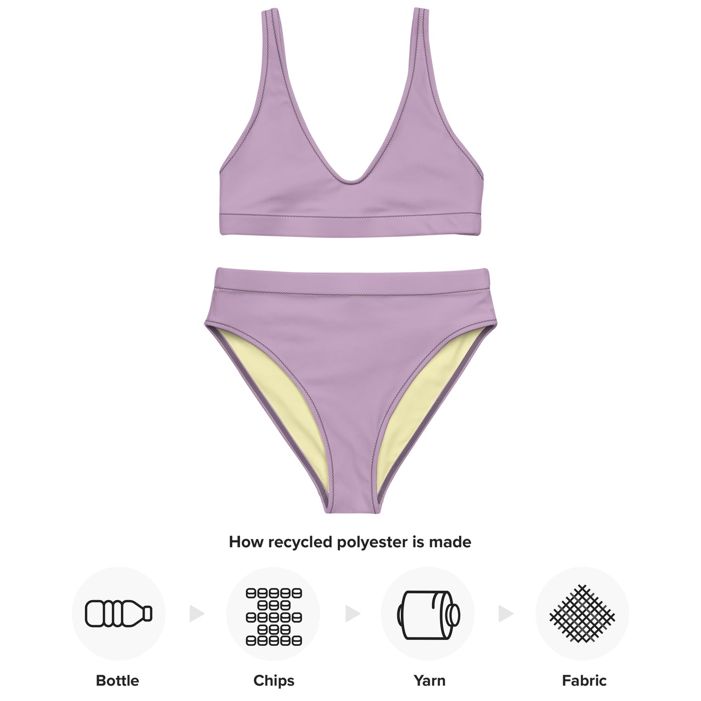 Classic Solid Color Women's Eco High-Waisted Bikini (Pastel Wisteria)