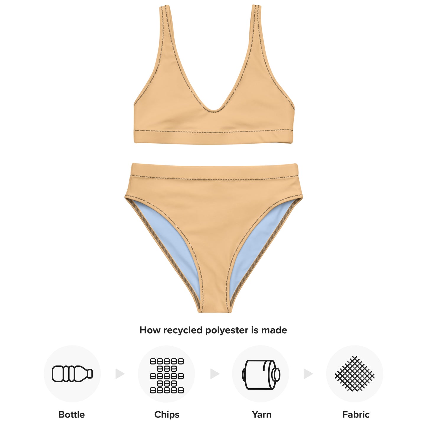 Classic Solid Color Women's Eco High-Waisted Bikini (Pastel Peach)