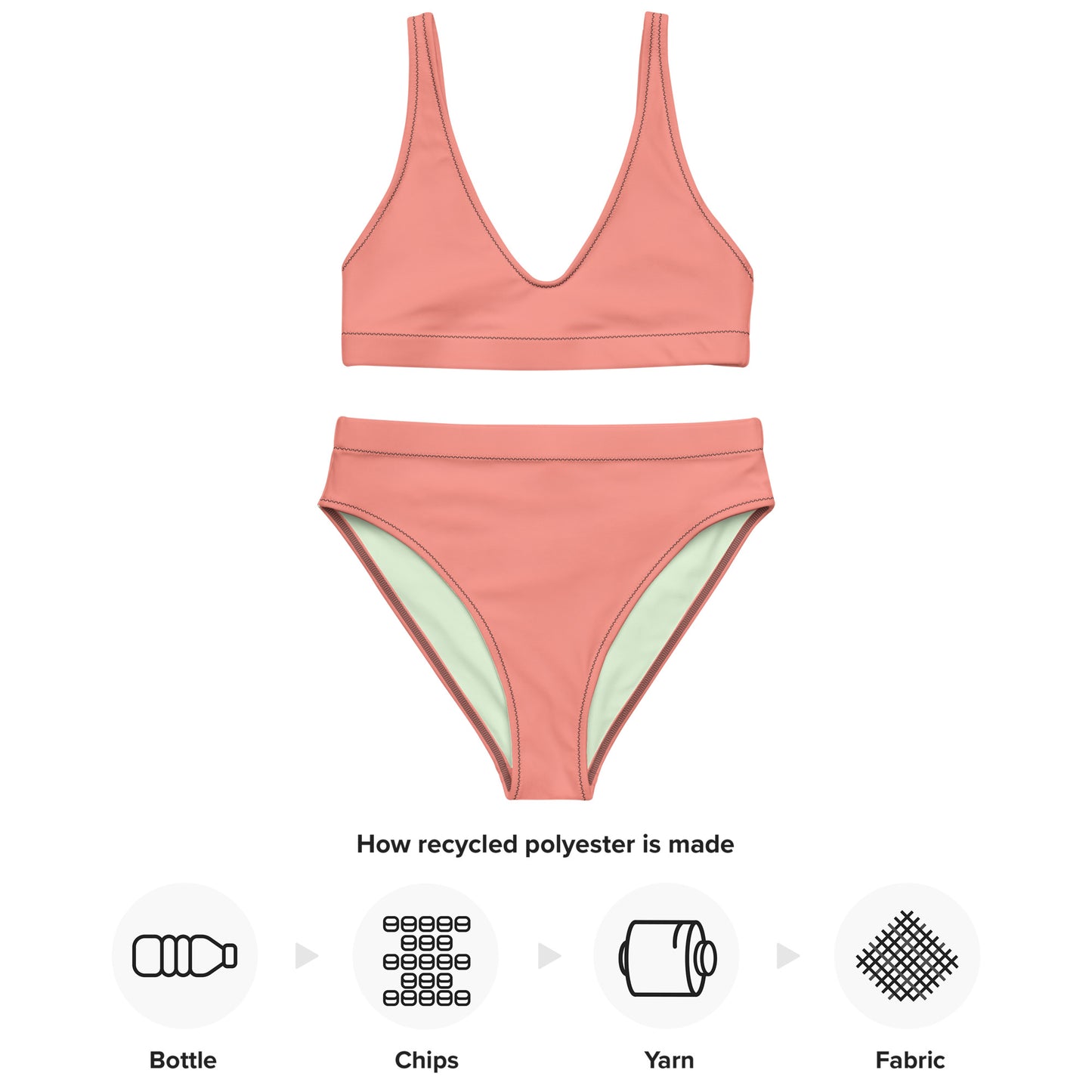 Classic Solid Color Women's Eco High-Waisted Bikini (Peachy Pink)